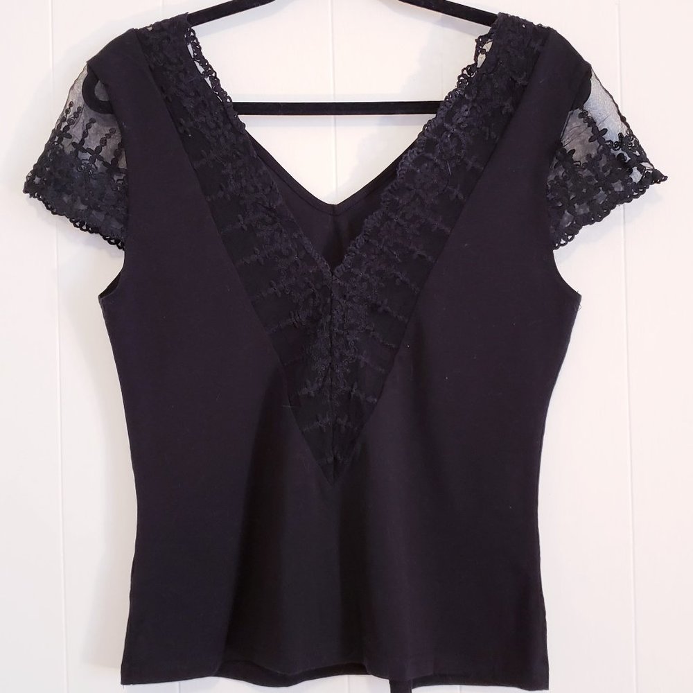 black cotton and lace top TL